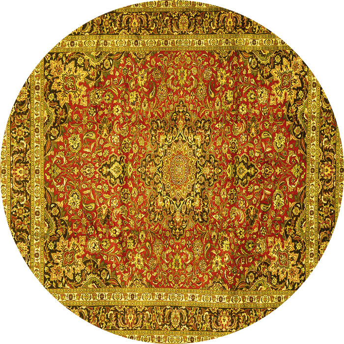 Round Machine Washable Persian Yellow Traditional Rug, wshtr2604yw