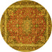 Round Machine Washable Persian Yellow Traditional Rug, wshtr2604yw