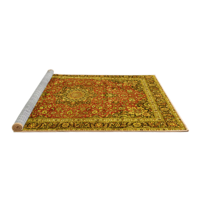 Sideview of Machine Washable Persian Yellow Traditional Rug, wshtr2604yw