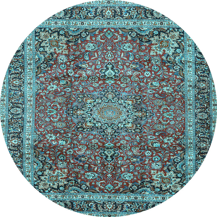 Round Machine Washable Persian Light Blue Traditional Rug, wshtr2604lblu