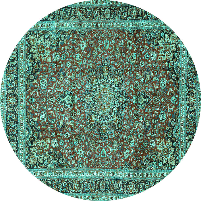 Round Persian Turquoise Traditional Rug, tr2604turq