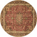 Round Persian Brown Traditional Rug, tr2604brn