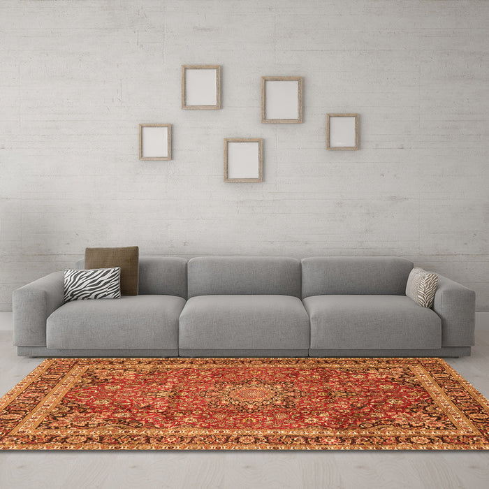 Machine Washable Persian Orange Traditional Area Rugs in a Living Room, wshtr2604org