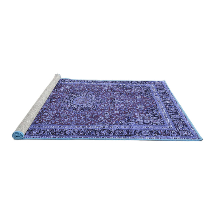 Sideview of Machine Washable Persian Blue Traditional Rug, wshtr2604blu