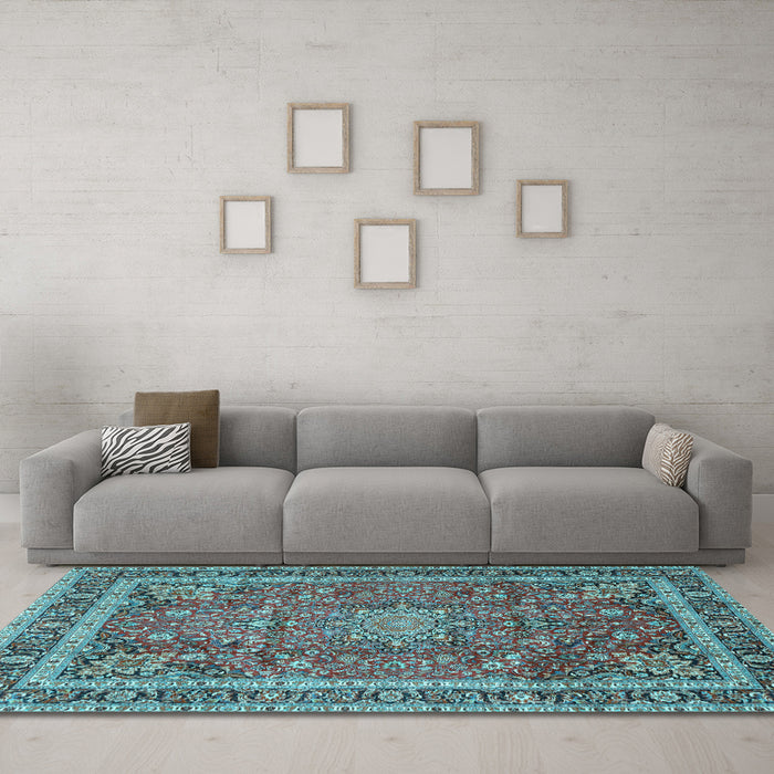 Machine Washable Persian Light Blue Traditional Rug in a Living Room, wshtr2604lblu