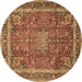 Round Machine Washable Persian Brown Traditional Rug, wshtr2604brn