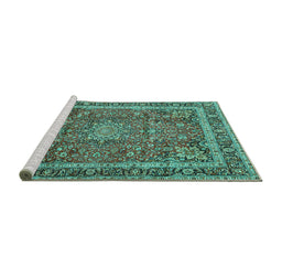 Sideview of Machine Washable Persian Turquoise Traditional Area Rugs, wshtr2604turq