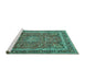 Sideview of Machine Washable Persian Turquoise Traditional Area Rugs, wshtr2604turq