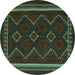 Round Machine Washable Persian Turquoise Traditional Area Rugs, wshtr2605turq