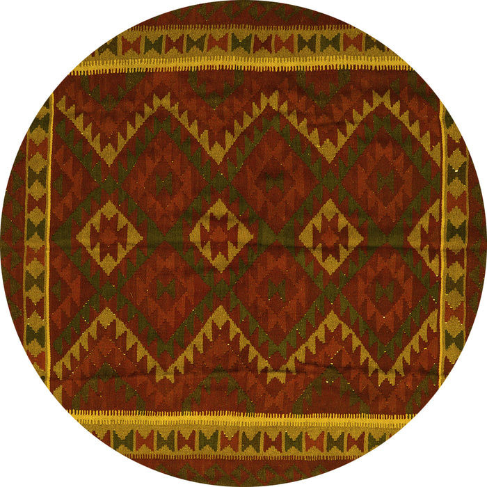 Round Machine Washable Persian Yellow Traditional Rug, wshtr2605yw