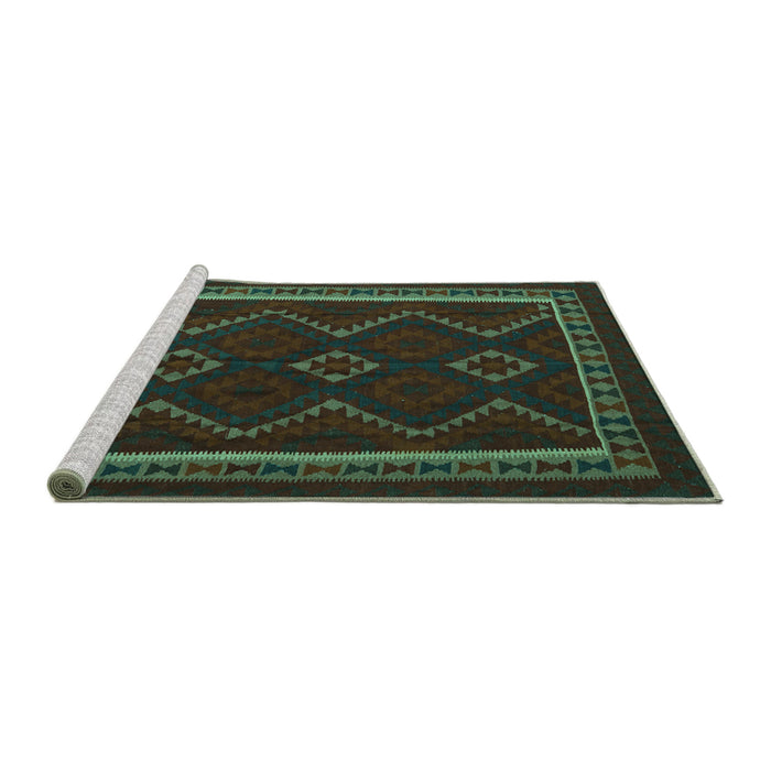 Sideview of Machine Washable Persian Turquoise Traditional Area Rugs, wshtr2605turq