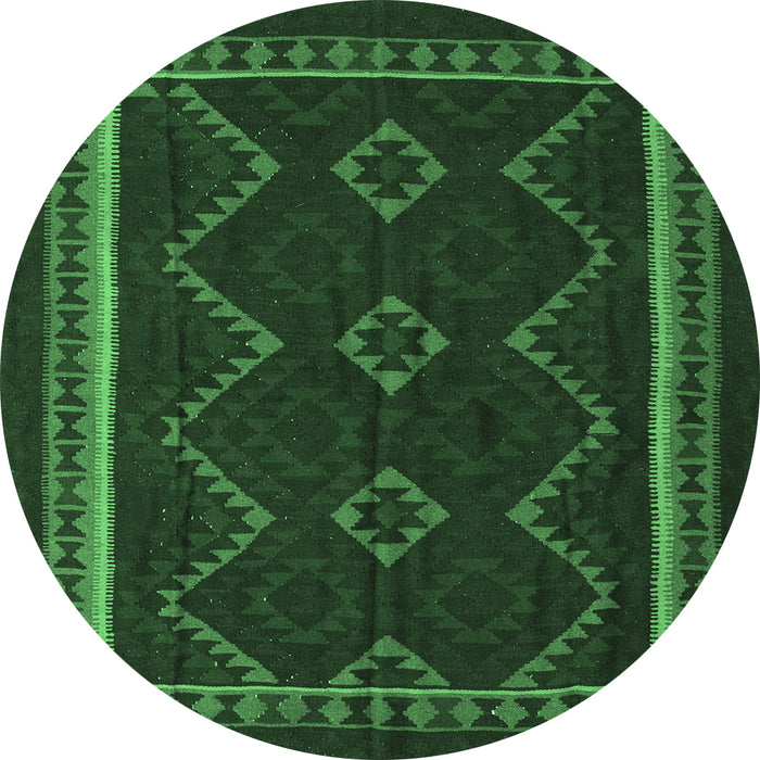 Round Machine Washable Persian Emerald Green Traditional Area Rugs, wshtr2605emgrn