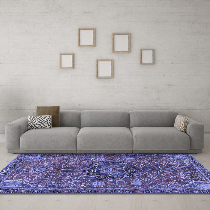 Machine Washable Persian Blue Traditional Rug in a Living Room, wshtr2606blu