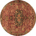 Round Machine Washable Persian Brown Traditional Rug, wshtr2606brn