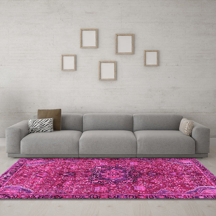 Machine Washable Persian Pink Traditional Rug in a Living Room, wshtr2606pnk