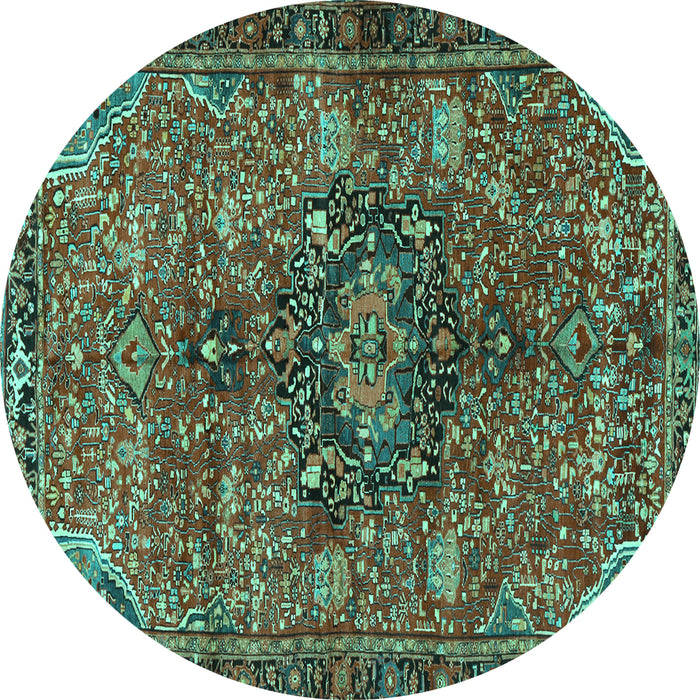Round Machine Washable Persian Turquoise Traditional Area Rugs, wshtr2606turq