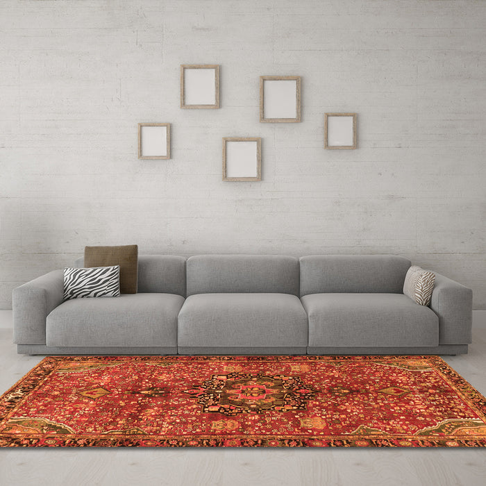 Machine Washable Persian Orange Traditional Area Rugs in a Living Room, wshtr2606org