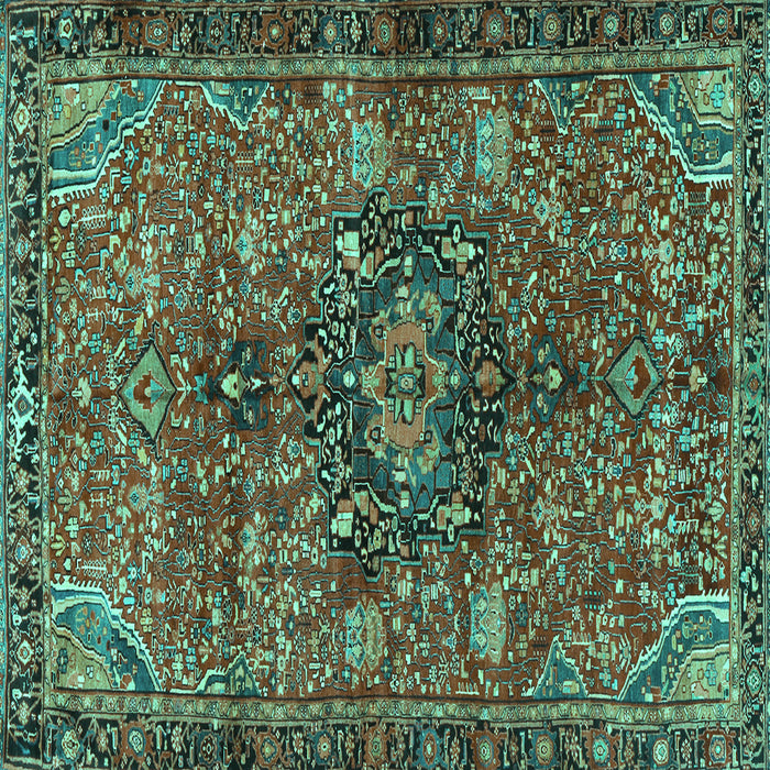 Square Machine Washable Persian Turquoise Traditional Area Rugs, wshtr2606turq