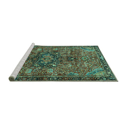 Sideview of Machine Washable Persian Turquoise Traditional Area Rugs, wshtr2606turq