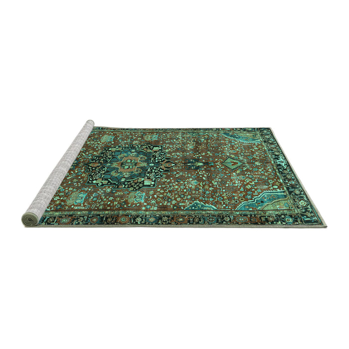 Sideview of Machine Washable Persian Turquoise Traditional Area Rugs, wshtr2606turq