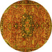 Round Machine Washable Persian Yellow Traditional Rug, wshtr2606yw