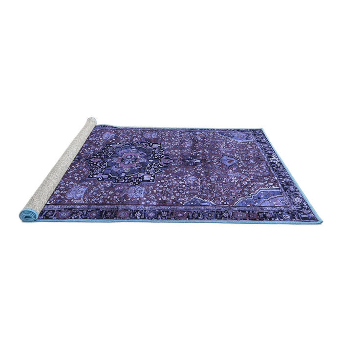 Sideview of Machine Washable Persian Blue Traditional Rug, wshtr2606blu