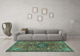 Machine Washable Persian Turquoise Traditional Area Rugs in a Living Room,, wshtr2606turq