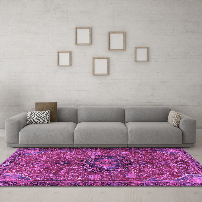Machine Washable Persian Purple Traditional Area Rugs in a Living Room, wshtr2606pur
