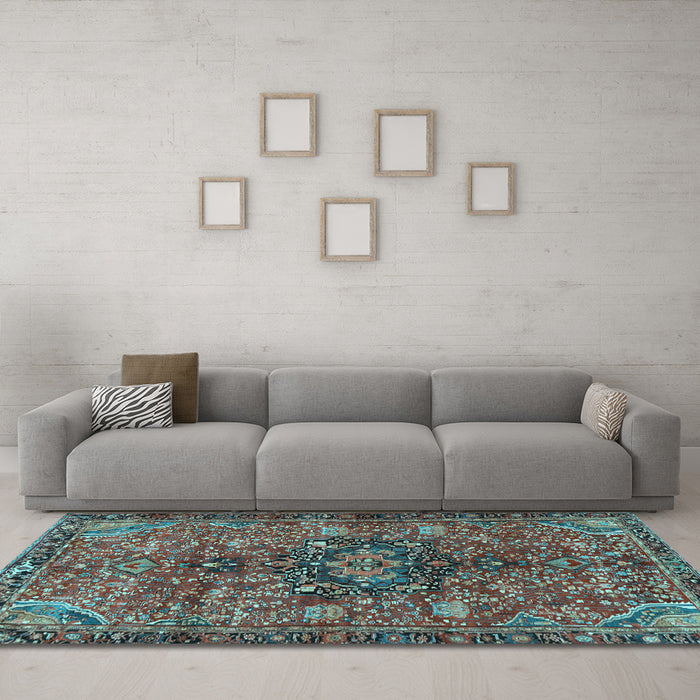Machine Washable Persian Light Blue Traditional Rug in a Living Room, wshtr2606lblu