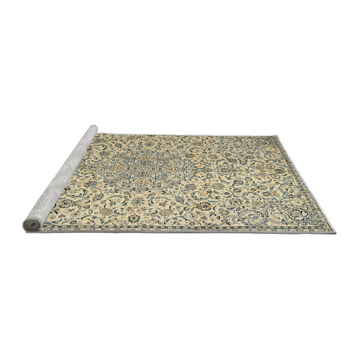 Sideview of Machine Washable Traditional Khaki Gold Rug, wshtr2607