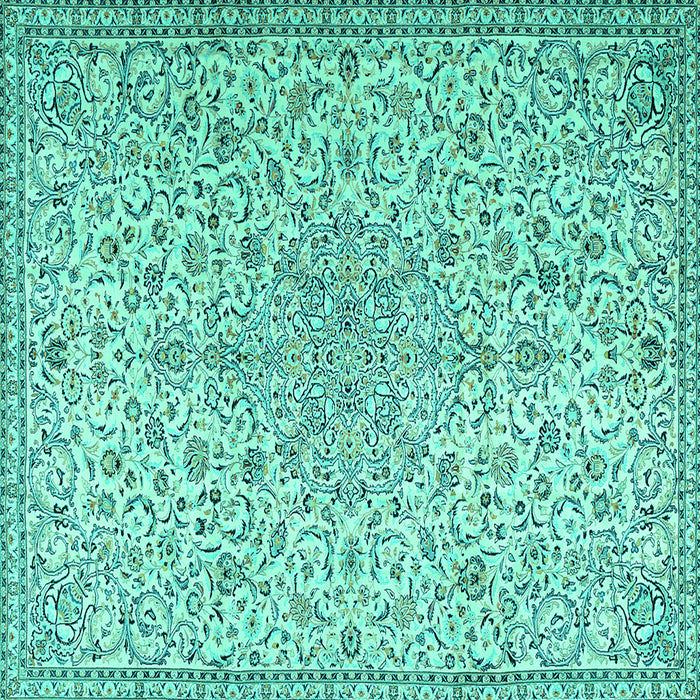 Square Machine Washable Persian Turquoise Traditional Area Rugs, wshtr2607turq