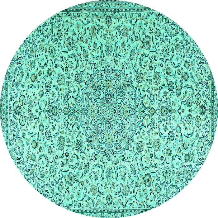 Round Machine Washable Persian Turquoise Traditional Area Rugs, wshtr2607turq