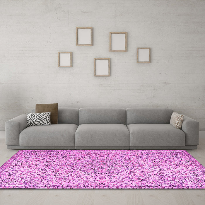Machine Washable Persian Pink Traditional Rug in a Living Room, wshtr2607pnk