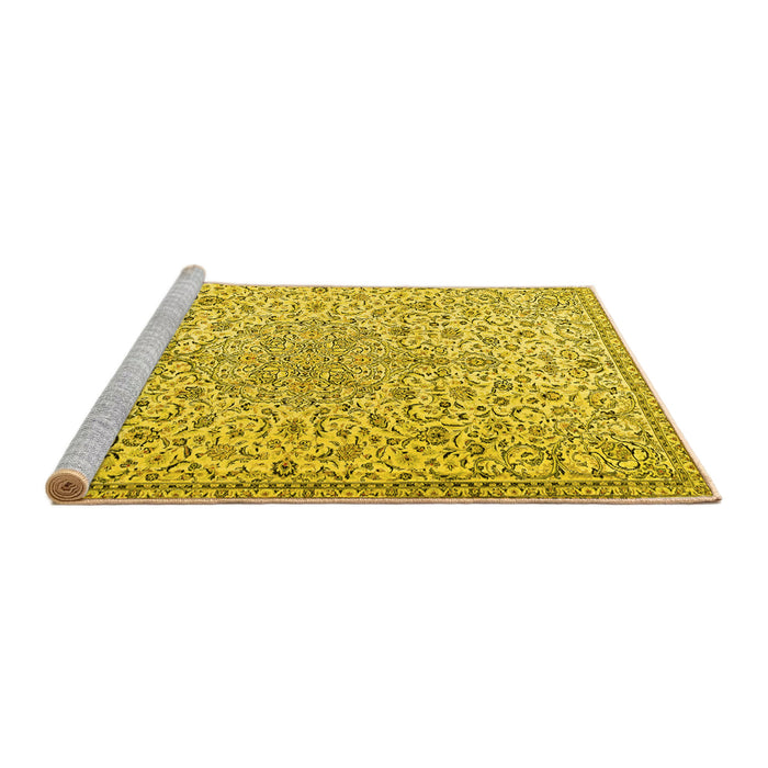 Sideview of Machine Washable Persian Yellow Traditional Rug, wshtr2607yw