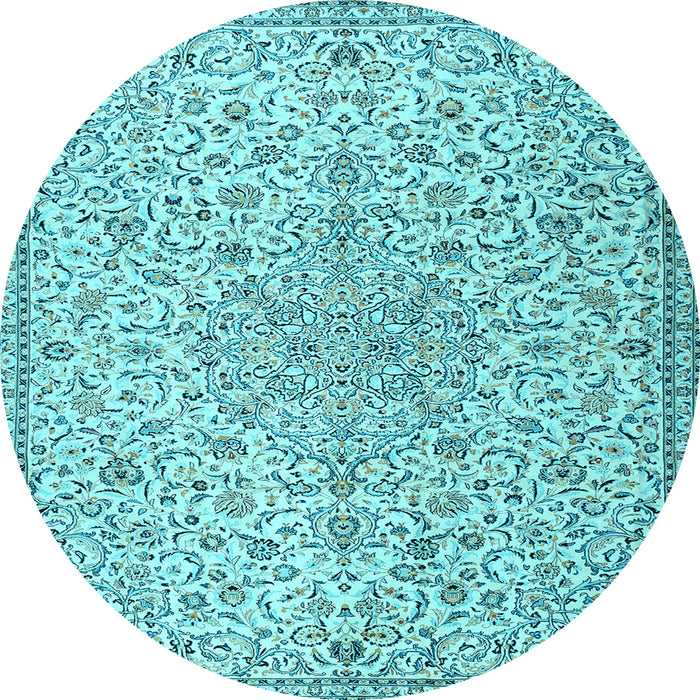 Round Machine Washable Persian Light Blue Traditional Rug, wshtr2607lblu