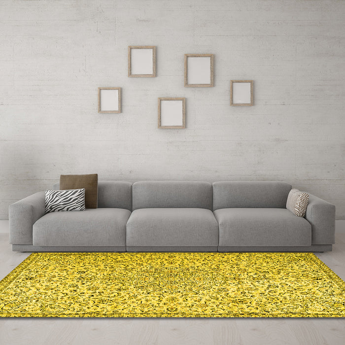 Machine Washable Persian Yellow Traditional Rug in a Living Room, wshtr2607yw