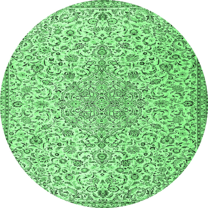 Round Machine Washable Persian Emerald Green Traditional Area Rugs, wshtr2607emgrn