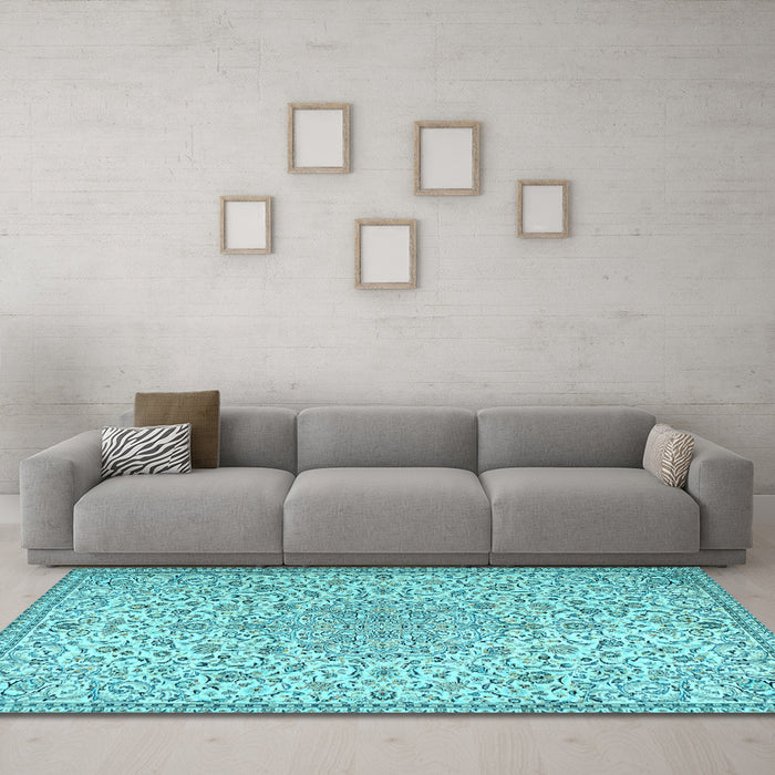 Machine Washable Persian Light Blue Traditional Rug in a Living Room, wshtr2607lblu