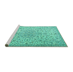 Sideview of Machine Washable Persian Turquoise Traditional Area Rugs, wshtr2607turq