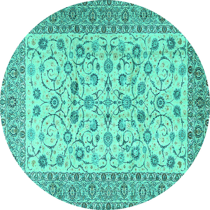 Round Machine Washable Persian Turquoise Traditional Area Rugs, wshtr2608turq