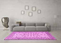 Machine Washable Persian Pink Traditional Rug in a Living Room, wshtr2608pnk