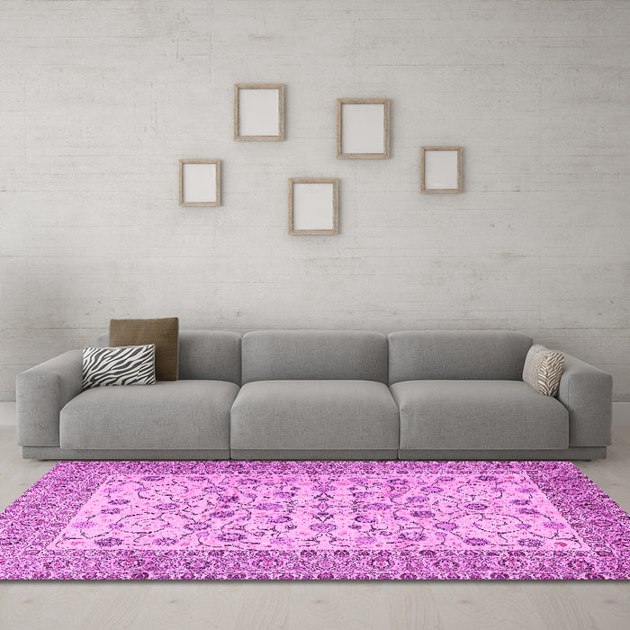 Machine Washable Persian Pink Traditional Rug in a Living Room, wshtr2608pnk