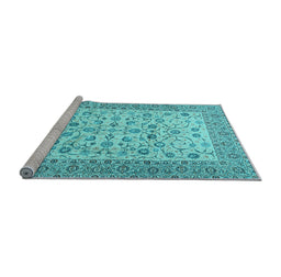 Sideview of Machine Washable Persian Light Blue Traditional Rug, wshtr2608lblu