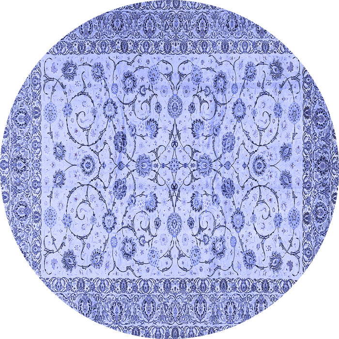 Round Machine Washable Persian Blue Traditional Rug, wshtr2608blu