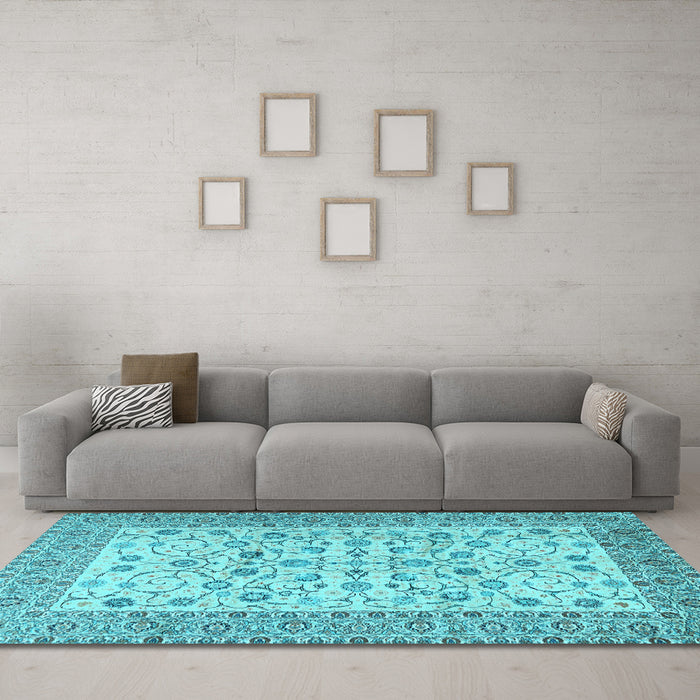 Machine Washable Persian Light Blue Traditional Rug in a Living Room, wshtr2608lblu