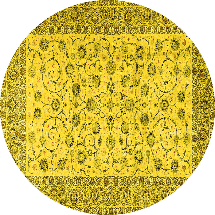 Round Machine Washable Persian Yellow Traditional Rug, wshtr2608yw