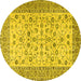 Round Machine Washable Persian Yellow Traditional Rug, wshtr2608yw