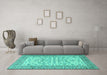 Machine Washable Persian Turquoise Traditional Area Rugs in a Living Room,, wshtr2608turq