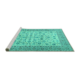 Sideview of Machine Washable Persian Turquoise Traditional Area Rugs, wshtr2608turq