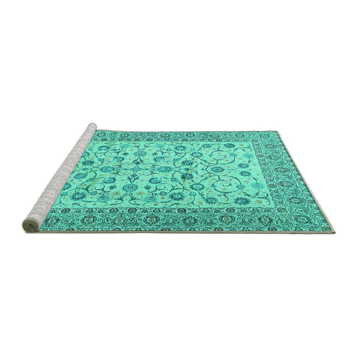 Sideview of Machine Washable Persian Turquoise Traditional Area Rugs, wshtr2608turq